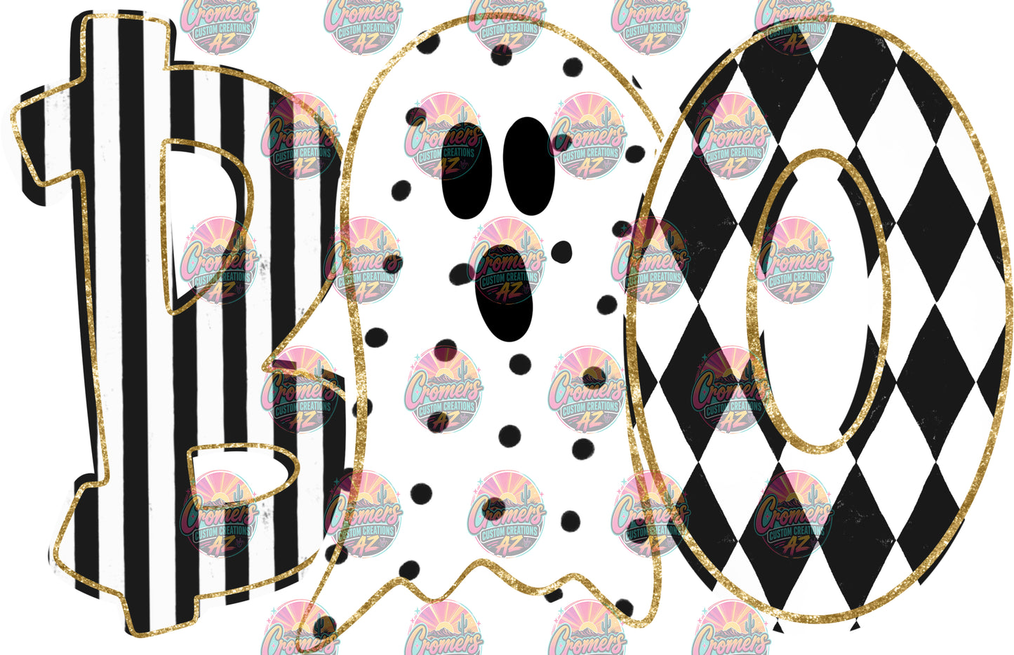 White/Black BOO words gold glitter - *DTF TRANSFER*