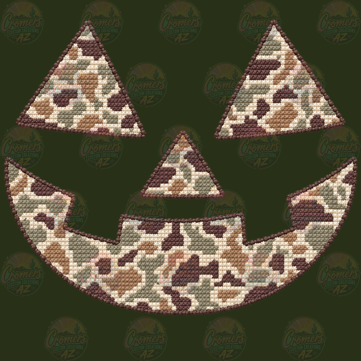 CAMO Jack O'Lantern face faux stitch - *DTF TRANSFER*