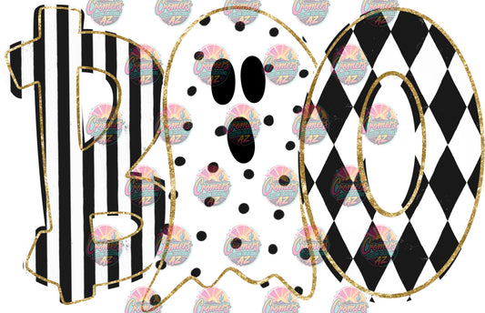 White/Black BOO words gold glitter - *DTF TRANSFER*