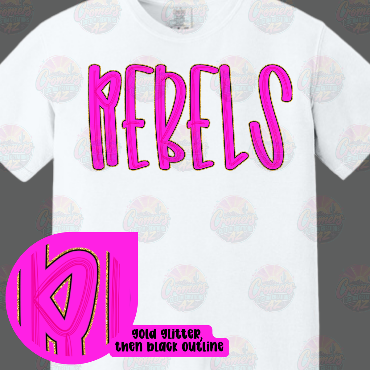 REBELS Gold Glitter/Black outline *DTF TRANSFER*