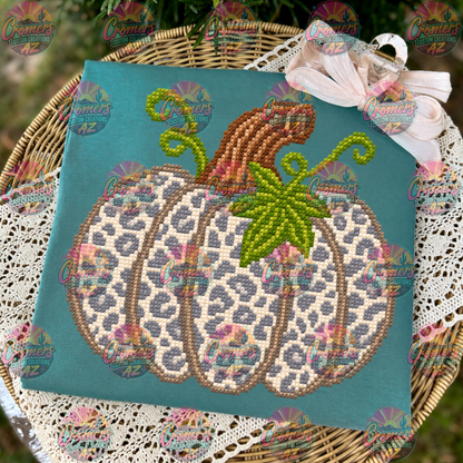 Pumpkin cheetah Faux Stitch - *DTF TRANSFER*