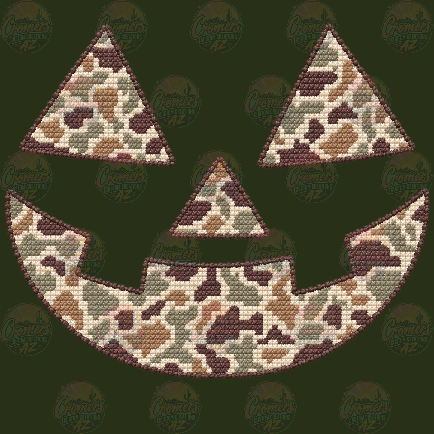 CAMO Jack O'Lantern face faux stitch - *DTF TRANSFER*