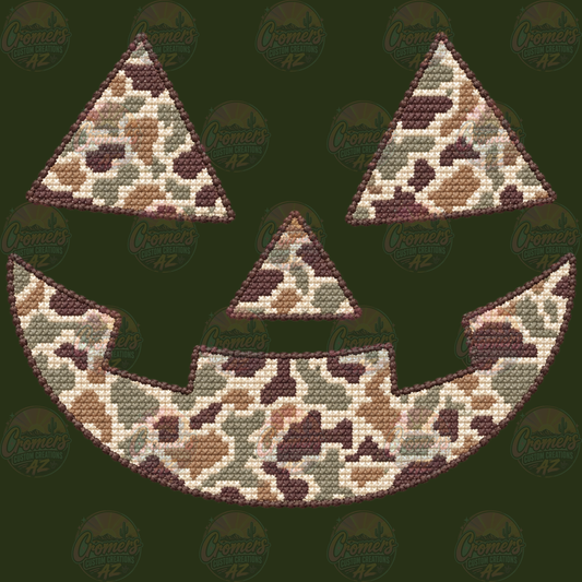 CAMO Jack O'Lantern face faux stitch - *DTF TRANSFER*