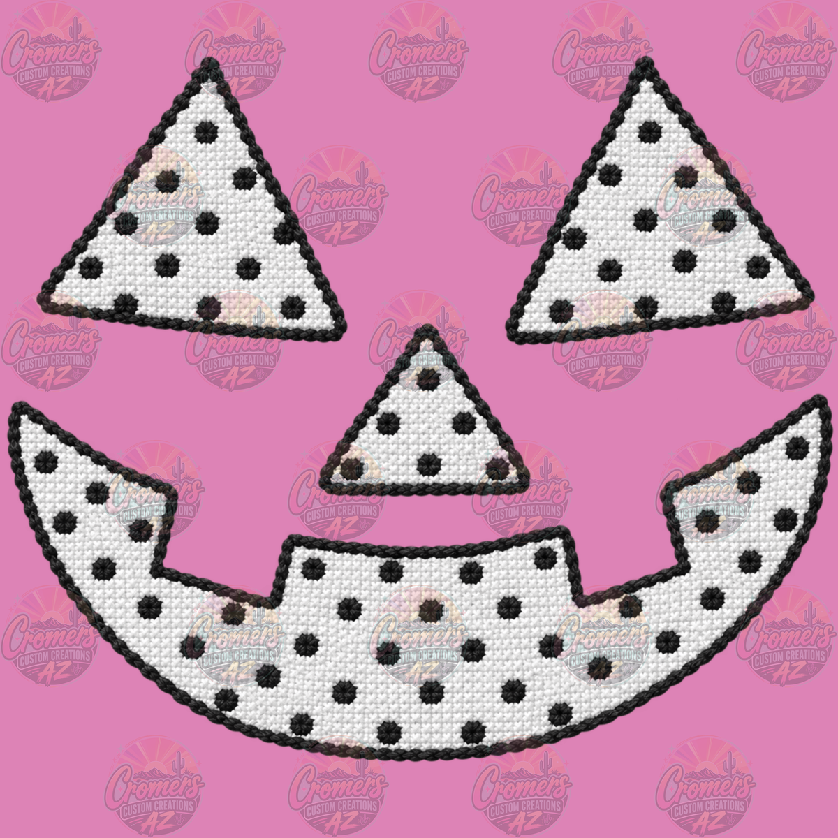 White/Black Polka Dot Jack O'Lantern face faux stitch - *DTF TRANSFER*