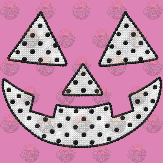 White/Black Polka Dot Jack O'Lantern face faux stitch - *DTF TRANSFER*